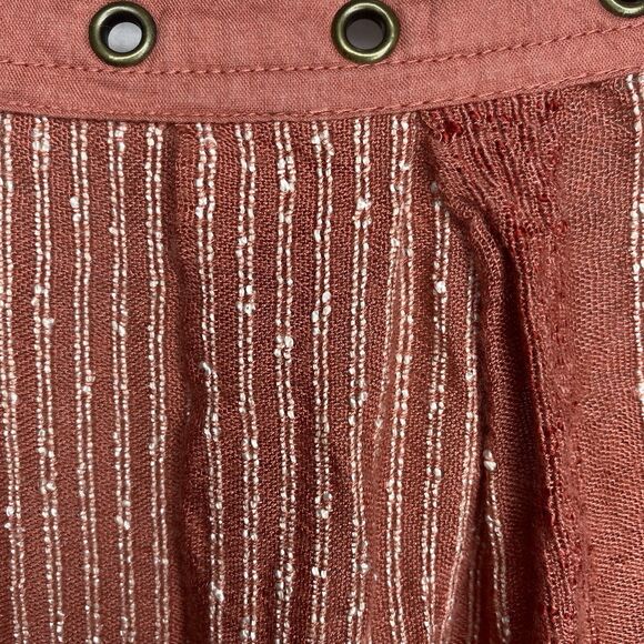 FREE PEOPLE Blouse V-Neck Rivets Tied Front Long Sleeve Boho Chic Womens M Red - Picture 10 of 10